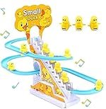Fiddlys Happy Time Duck Slide Toy Set, Funny Automatic Stair-Climbing Ducklings Cartoon Race Track Set Little Lovely Slide Toy Escalator with Lights and Music for Kids & Children 3+ (Duck 3 Pcs)