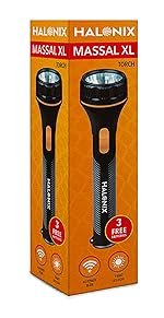 Halonix Massal XL 1W Led Torch Light | Super Bright White Led Flashlight | Bright Flashlights for Emergencies and Camping Gear | Flash Light with AA Batteries Included | Pack 1, 75 Lumen