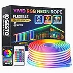 Gesto RGB Neon LED Strip Light 5 Meter, Neon Rope Light with App & Remote Control, Music Sync, 3X Brighter, IP65 Waterproof DIY LED Neon Light for Gaming Room, Bedroom, Party, Home & Diwali Decoration