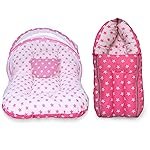 Cotton Baby Bedding Set for New Born Baby Sleeping Bag, Mosquito Net Bed Suitable Upto 6 Months Babies (Star Pink), 500 TC