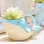 Resin Pot Cute Girl on Whale Resin Succulent Pot Succulent Pot|Resin Planter for Succulent Pots Trendy and Succulent Indoor and Outdoor Pot with Beatiful Handcraft(Only Pot)