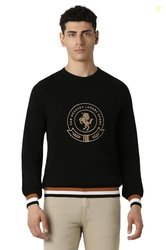 Van Heusen Men Black Embroidered Crew Neck Sweater