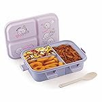 ATTRO Joy Kins Plastic Lunch Box â 3 Compartment Bento Tiffin, Leak-Proof & Durable, Plastic Spoon, Ideal for Kids, School, Picnicâ 1260ml, Purple