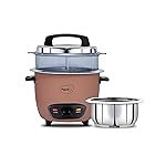 Pigeon Inox Pro Rice Cooker with Steamer, 1 litres | Stainless Steel Lid | 400 Watts | 1 Steel Cooking Pot | Measuring Cup | Spatula | Energy Efficient Cooking (Pink)