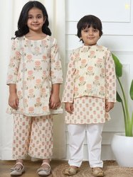 Readiprint Boys Floral Printed Pure Cotton Kurta With Pyjamas & Nehru