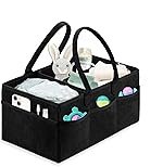 UCRAVO Baby Diaper Caddy Organizer Nursery Storage Bin with Changeable Compartments for Diapers, Baby Wipes, Kid Toys â Portable Multipurpose Basket for Car Travel â Nappy Bags for Mom – Black