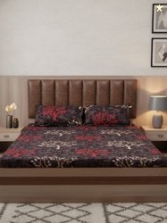 Adwitiya Tree Design Brown Floral Polycotton 210 TC Queen Fine Bedshee
