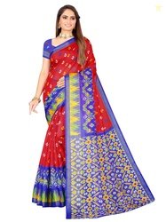 KALINI Red & Green Ethnic Motifs Art Silk Ikat Saree