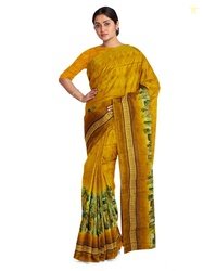 SAADHVI Yellow & Green Floral Printed Pure Georgette Saree