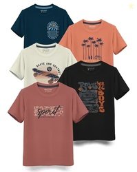 HELLCAT Pack of 5 Printed Round-Neck T-Shirt