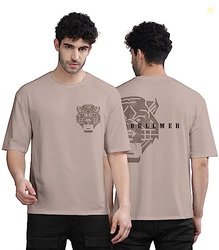 BULLMER Trendy Front and Back Printed Oversized Round Neck T-Shirt for