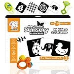 Storio New Born Gift Set Black and White Flash Cards for Babies & Infants with Super Cute Rattles Set of 3 | High Contrast | Visual Stimulation & Sensory Development for 0 to 12 Months, 48 Pictures