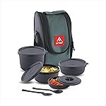 Attro Micron Stainless Steel Double Wall Lunch Box, Airtight & Leak Proof – 4 Containers with Bag, Fork & Spoon for Office Use, School, Picnic 1040 ml – Grey