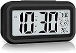 Zentro Digital Alarm Clock with Large Display, Smart Night Sensor & Snooze Function, LED Desk Clock with Date Temperature Calendar, Battery Operated Bedside Table Clock (Black)