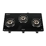 Havells GEOSLIM Gas stove |3 Heavy Duty Forged Brass Burner|6 mm Toughened Glass|Premium Valves|Removable Drip Tray|Soft Touch Knobs|5 year Warranty on Burners, Glass & Valves by Havells (Black)
