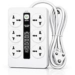 Premium Strong Extension Board with 6 Universal Sockets, 5 USB Ports, 1 Type-C, 2500W Power Strip with LED Display and Master Switch, Multi Plug Board for Home & Office