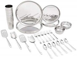 Amazon Brand - Solimo Stainless Steel Dinner Set | Solid | 44 Pieces |