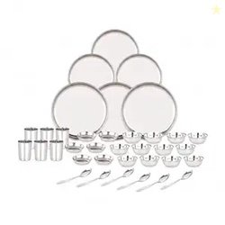 36 Pieces Stainless Steel Dinnerware/Dinner Set - 6 Thali, 6 D.Plate,