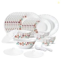 Larah by Borosil Ayana Silk Series Opalware Dinner Set | 47 Pieces for