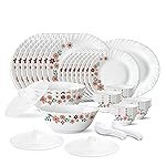 Larah by Borosil Ayana Silk Series Opalware Dinner Set | 47 Pieces for Family of 8 | Microwave & Dishwasher Safe | Bone-Ash Free | Crockery Set for Dining & Gifting | Plates & Bowls | White