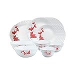 Larah by Borosil Ruby Opalware Dinner Set, 21 Pieces, White