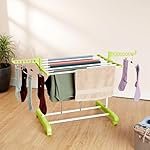 Solimo Premium Mild Steel Double Support Cloth Drying Rack | Foldable and Movable | Lightweight | White & Green