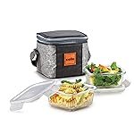 CELLO Glassy Square Lunch Box Set of 2 Pcs (320ml x 2) with Jacket For Office, Transparent | Microwave Safe Leadfree Toughened Glass, Airtight Leakproof Adjustable Carry Strap Tiffin Box For Daily Use