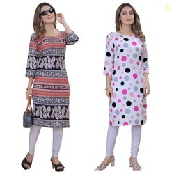 Women's Multicolor Exclusive Crepe Kurta||Pack of 2 Kurta||Kurta for W