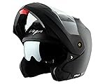 Vega Crux Dual Visor Flip Up Motorcycle Helmet with Lightweight Shell, Flip-Up Chin Guard, Dual Visor System, Shock Absorbing Interior, Ventilated Fit, and Trendy Black Finish Black -L