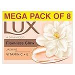 Lux Flaw-less Glow Bathing Soap infused with Vitamin C & E For Superior Glow Offer pack 150gx8
