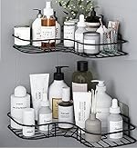 Oslen Metal (Pack of 2 Self-Adhesive Shelf/Storage Organizer for Bathroom and Kitchen Corner Wall Mounted Rack Shelf Bathroom Accessories Storage Rack (No Drilling-Shelf Adhesive) (8 and 9 INCH,Black)