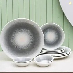 Fine Porcelain Textures Sway Dinner Set (Set of 12), for Family of 4,