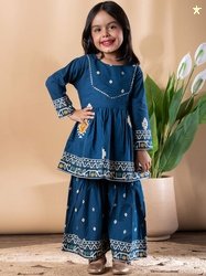 Readiprint Girls Ethnic Motifs Printed Cotton A-Line Kurta with Sharar