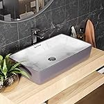Lifelong Wash Basin for Bathroom – Tabletop Washbasin – Ceramic Glossy Rectangular Countertop Vessel Sink Ideal for Bathroom, Dining Hall & Vanity 61x36x13 cm (Grey and White, LLHISB07)