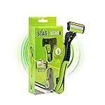 Mr. Stag Beast6 Blade Razor for Men â Shaving Razor with 2 Cartridges & 1 Handle | Aloe Vera & Vitamin E Strip | Stainless Steel Blades | Smooth & Comfortable Shave (Green, Pack of 1)