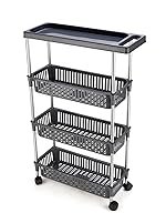 Plastic-Stainless Steel Fruit & Vegetable 3+1 Stand Kitchen Trolley | Fruit Basket | Vegetable Basket | Onion Potato Rack for Kitchen | Vegetable Stand for Kitchen (3+1 Layer Rack)