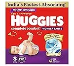 Huggies Complete Comfort Wonder Pants | Pant Style Baby Diapers Small Size (S), 172 Count | India’s Fastest Absorbing Diaper, Prevents Diaper Rash, Ideal for 4 to 8 Kgs (86 Count, Pack of 2)