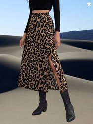Maheshvi Women Animal Print Flared Black, Beige Skirt