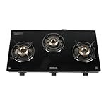 Havells GEOSLIM Gas stove |3 Heavy Duty Forged Brass Burner|6 mm Toughened Glass|Premium Valves|Removable Drip Tray|Soft Touch Knobs|5 year Warranty on Burners, Glass & Valves by Havells (Black)