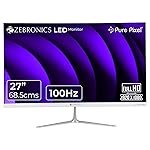 ZEBRONICS SA127 LED Monitor, 27 inch (68.5cm), 250 nits, 100Hz, FHD, 1920×1080, HDMI, VGA, Ultra Slim Bezel, Built-in Speakers, Metal Stand, Wall Mountable (SA127)