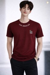 JUGULAR Men Typography, Printed Round Neck Cotton Blend Maroon T-...mo