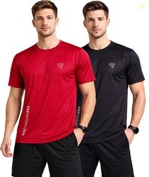 SwiftStyle Pack of 2 Men Printed Round Neck Polyester Maroon, Bla...mo