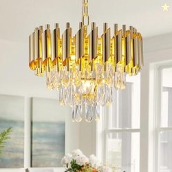 ADWAIT Modern K9 Crystal Chandeliers Gold -3Tier Round Crystal Chandel