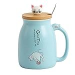 Spooky Creative Starry Sky Ceramic Mug â Cute 3D Cat Design with Lid & Spoon, Perfect for Office, Breakfast, & Gifts â Available in Blue â 420ml