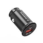 Ambrane 22W Fast Car Charger | Dual Port PD + QC | Type C & USB Car Adapter for iPhone, Samsung, Android, Tablets, Laptop | Compact Car Charger for Mobile, iPhone, Android, (ACC-21 Black)