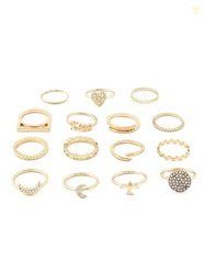 ZAVERI PEARLS Set of 15 Gold Tone Contemporary Classy Stackable Rings