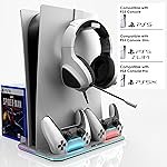 Ant Esports Dock5 RGB with Cooling Fan and Dual Controller Charger Station, PS5 Console Disc & Digital Edition, PS5 Cooling Station Accessories with RGB Light/Headset Holder/6 Game Slots/Screw (White)
