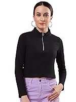 Rigo Waffle Knit Top for Women | High Collar Zipper Top for Women | Long Sleeves, Western Crop Tops for Women | Stylish Top for Women