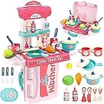 TechHark Kitchen Set For Girls Toy With Cooking Utensils Combo Items, Little Chef Realistic Miniature Chefs Pretend Play/Role Play Home Game, Multi Color. (971 Kitchen)