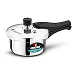 Bergner Argent Classic Triply Stainless Steel 1 Liter Outer Lid Pressure Cooker, Mini Baby Cooker with Resettable Safety Valve, Sturdy Handle, Easy to Use and Clean – Induction and Gas Stove Ready